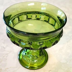 Vintage Indiana Glass Green Kings Crown Thumbprint Compote Pedestal Candy Dish